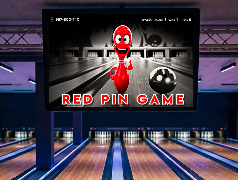 Red Pin main screen with the redesigned red pin character on the lane