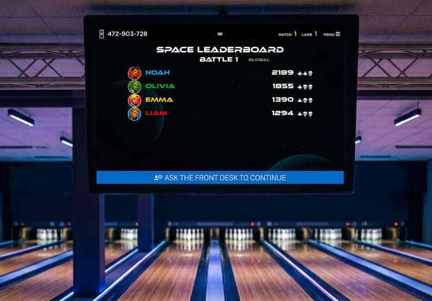 Space Defender end-of-match screen with final score and record leaderboard