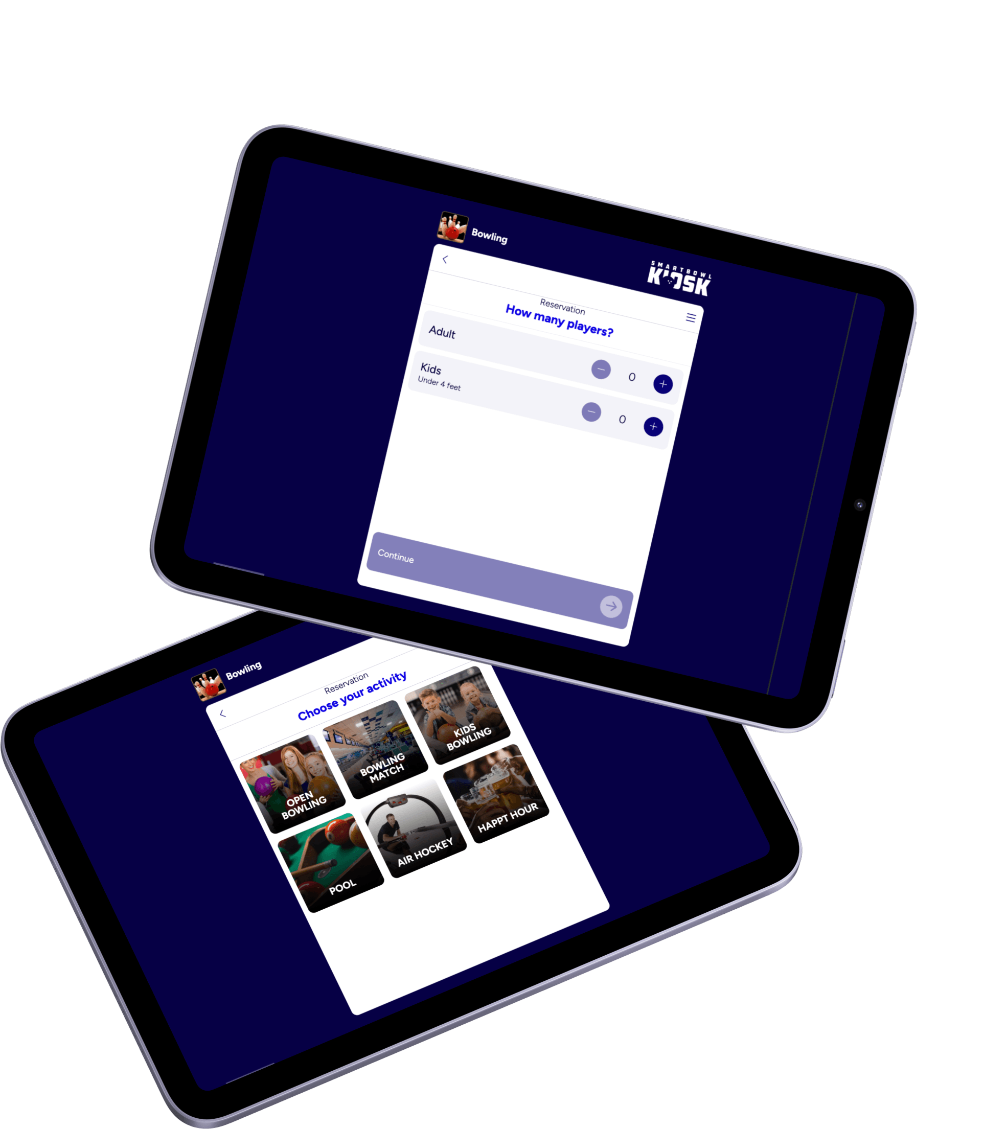 SmartBowl Online Reservation home page with center logo and single Reservation button